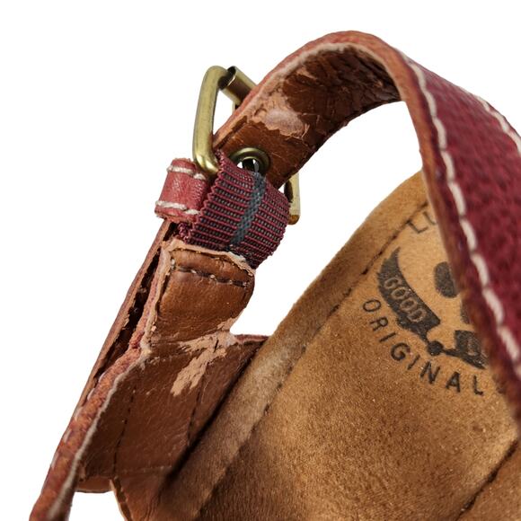 Lucky Brand Wedge Sandal Sz 7.5 Femi Sandal Red Leather Platform - Picture 2 of 13